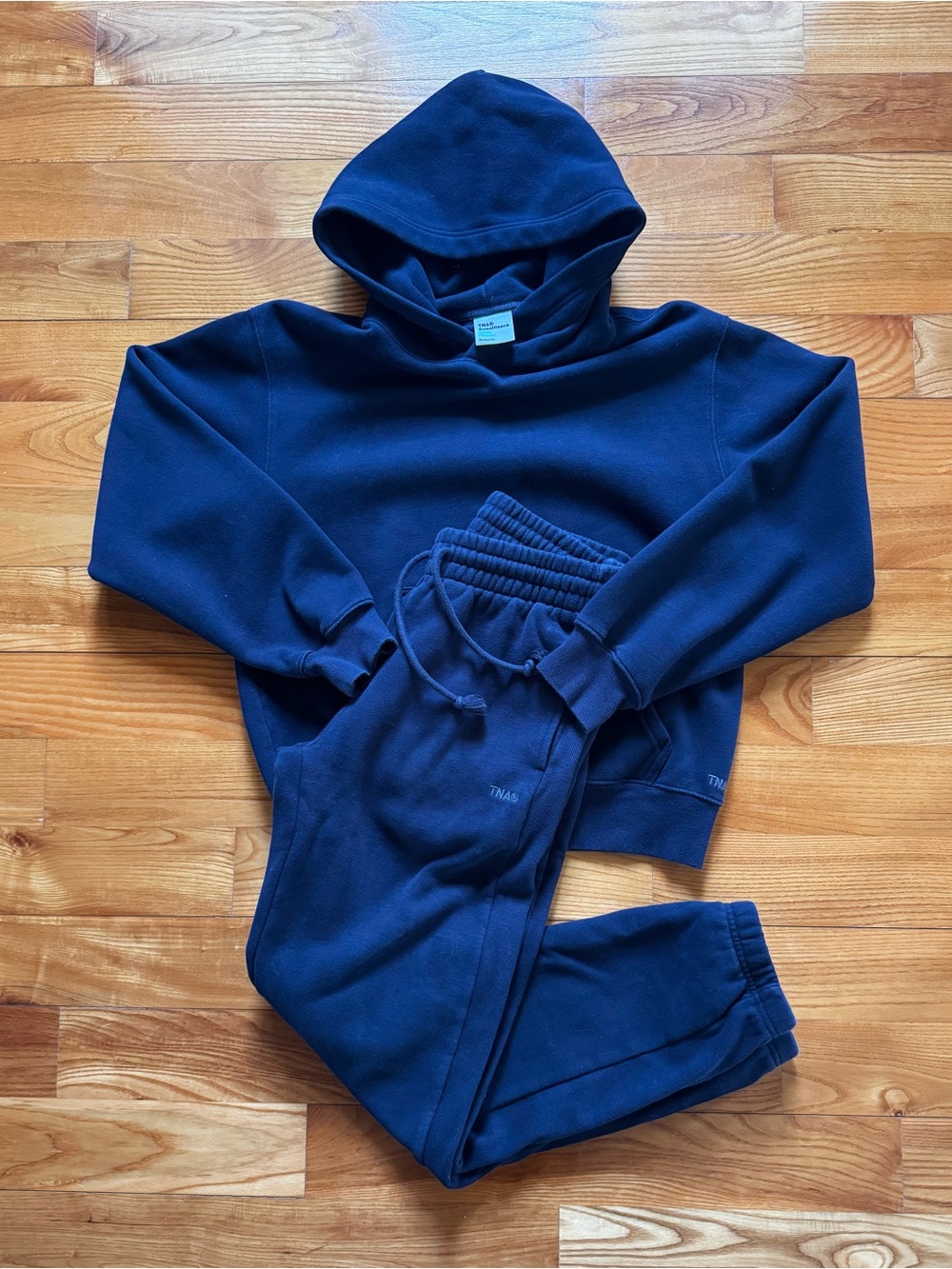 Aritzia TNA Sweatfleece Matching Set Navy | Boyfriend Hoodie + Joggers | XS